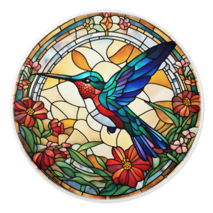 Ruby Throated Hummingbird Imitate gestettetes Glas Keramikknauf