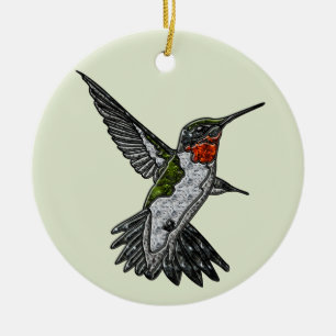 Ruby Throated Hummingbird Keramik Ornament
