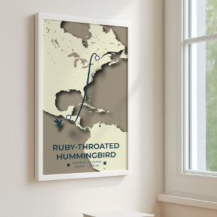 Ruby-throated Hummingbird Migration Map Poster