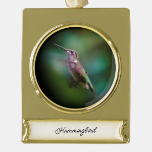 Ruby-throated Hummingbird - Original Foto Banner-Ornament Gold