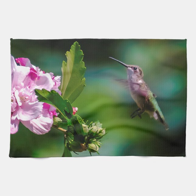 Ruby-throated Hummingbird - Original Foto Geschirrtuch (Horizontal)