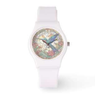 Ruby Throated Hummingbird Stain Glass (keine Zahle Armbanduhr