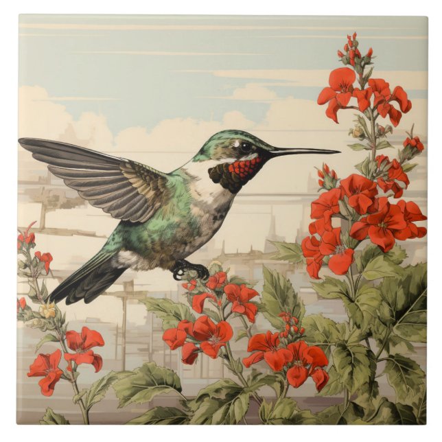 Ruby-Throated Hummingbird, White and Green Body Fliese (Vorderseite)