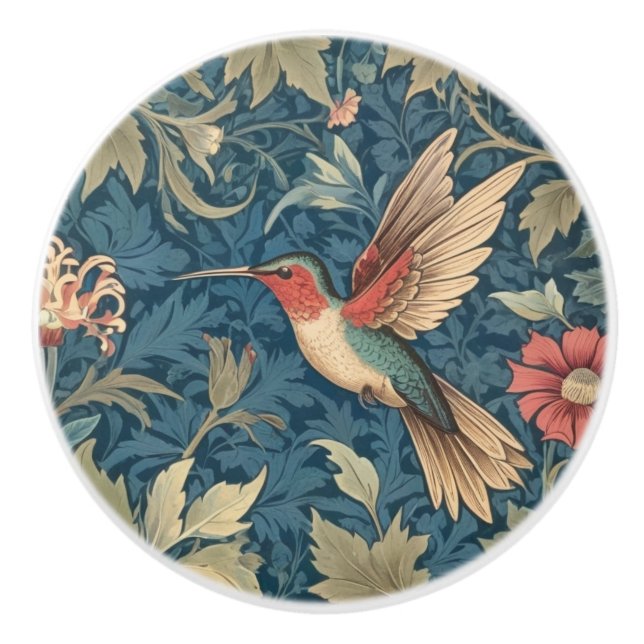 Ruby-throated hummingbird William Morris style Keramikknauf (Vorderseite)