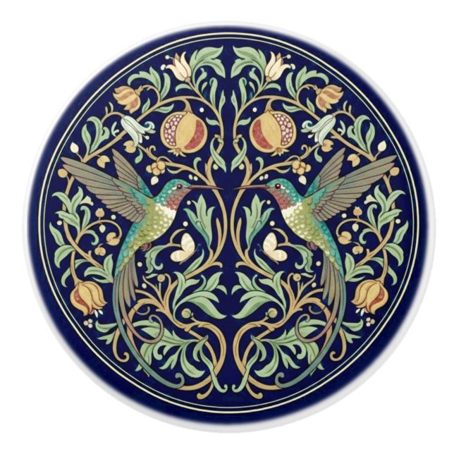 Ruby Throated Hummingbirds William Morris Style Keramikknauf (Vorderseite)