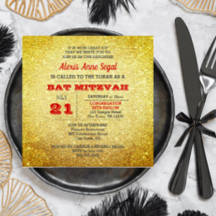 Ruby und Gold Glitzer Glam Bat Mitzvah Einladung