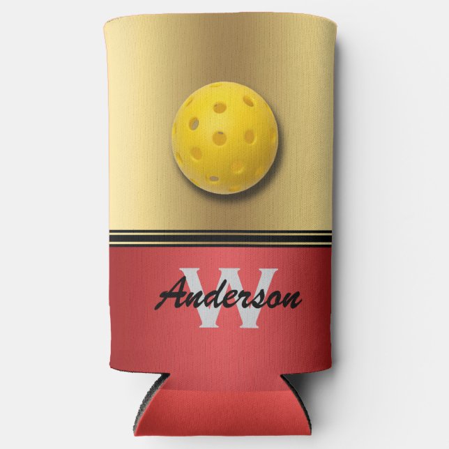 Ruby und Rote Farben mit Monogramm und Name Cooler Selters Dosenkühler (Vorderseite)