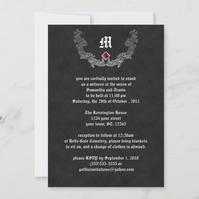 Ruby und Silver Monogram Gothic-Einladung Einladung (Vorderseite)