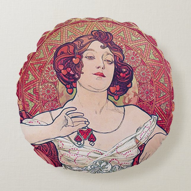 Ruby (Vier Juwelen), Alphonse Mucha Throw Kissen (Vorderseite)