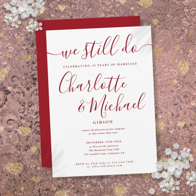 Ruby We Do immer noch Script Vow Renewal Jubiläum Einladung (Ruby We Still Do Script Vow Renewal Anniversary Invitation)