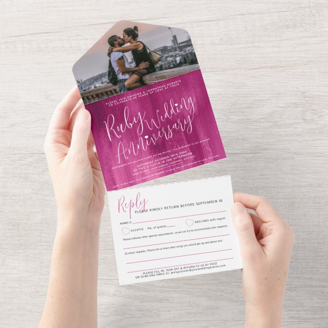 Ruby Wedding 40. Foto Musikanfrage Option UAWG All In One Einladung (Abreißen)