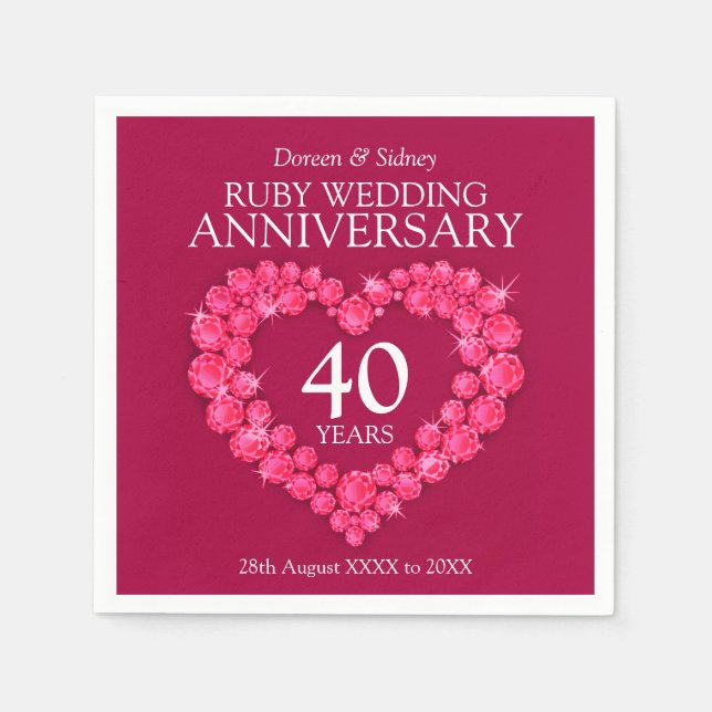 Ruby Wedding 40 Jahre individuelle Name Servietten (Vorderseite)