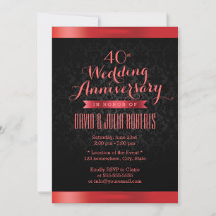 Ruby Wedding Anniversary Elegante Black Damask Einladung
