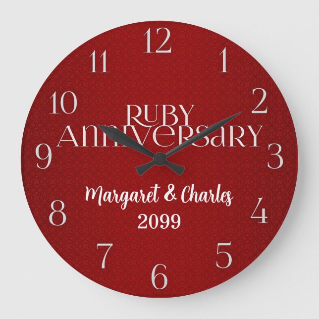 Ruby Wedding Annivsersary Names Year Große Wanduhr (Vorderseite)