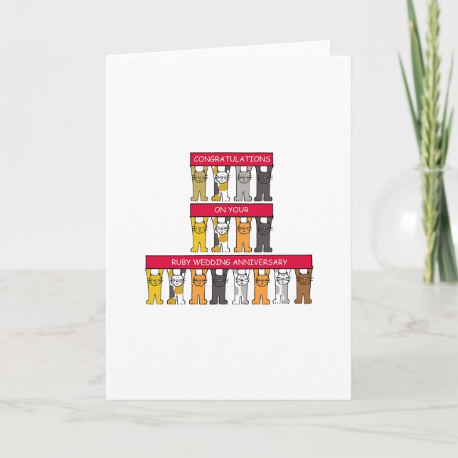Ruby Wedding Gratulation Cartoon Cats Karte (Vorderseite)
