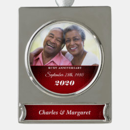 Ruby Wedding Jubiläum 40. Red Damask Foto Banner-Ornament Silber