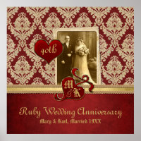 Ruby Wedding Jubiläum Antique Damask Gold Red