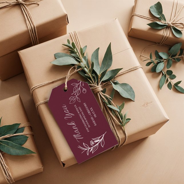 Ruby Wine Simple Boho Floral Vielen Dank Geschenkanhänger (Von Creator hochgeladen)