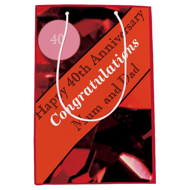 Ruby zum 40. Hochzeitstag Mittlere Geschenktüte (Vorderseite)
