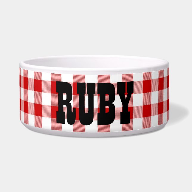 Ruby's Diner Dog's Name Red & White Karos Napf (Vorderseite)