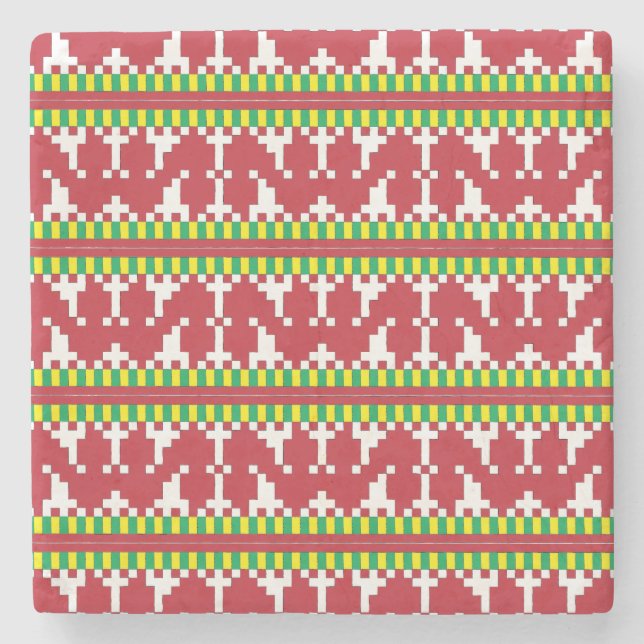 Rucava Geometrisches Muster der roten und weißen V Steinuntersetzer (Vorderseite)