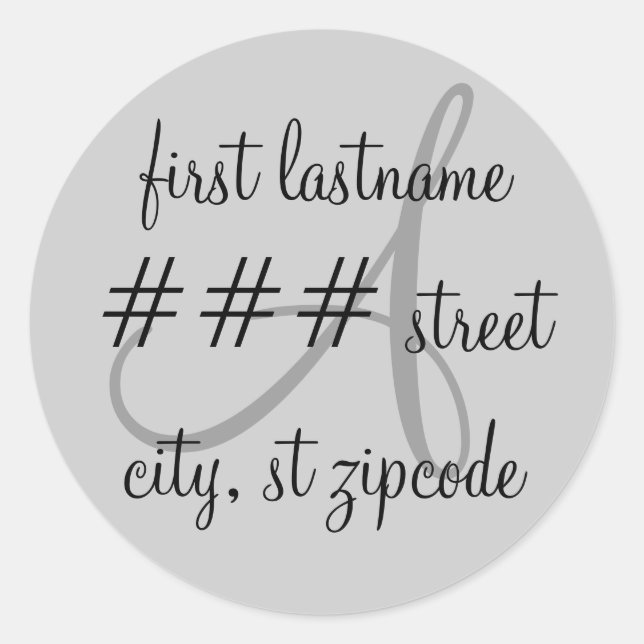 Rückadressetikett "A" für Monogramm - personalisie Runder Aufkleber (Vorderseite)