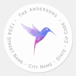 Rückgabeadresse des Watercolor Humming Bird-Label Runder Aufkleber