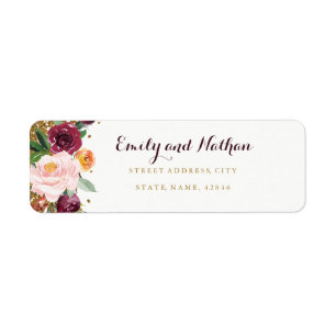 Rückgabeadresse für Burgundy Gold Floral Glitzer
