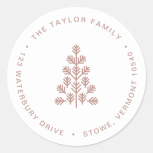 Rückgabeadresse für Holiday Tree Dusty Rose Runder Aufkleber