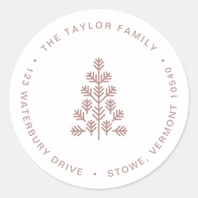 Rückgabeadresse für Holiday Tree Dusty Rose Runder Aufkleber (Vorderseite)