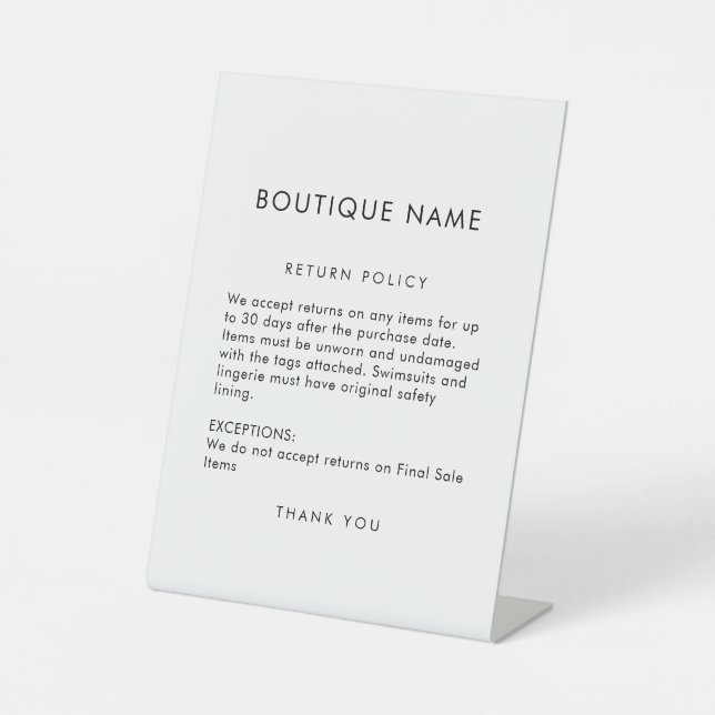 Rückgabebedingungen für den beruflichen Einzelhand Sockelschild (Vorderseite)