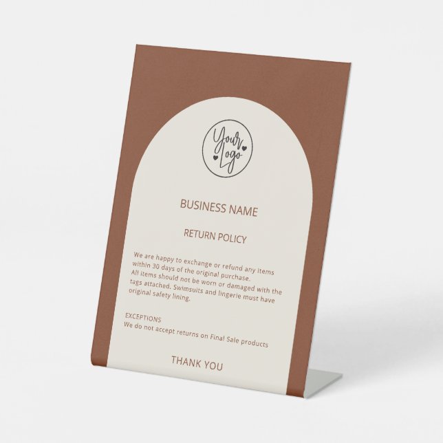 Rückgabepolitik Boutique Moderner ErdTonbogen Sockelschild (Vorderseite)