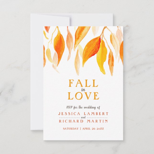 Rückgang der Liebe Aquarellorange-rote Hochzeit im RSVP Karte (Vorderseite)