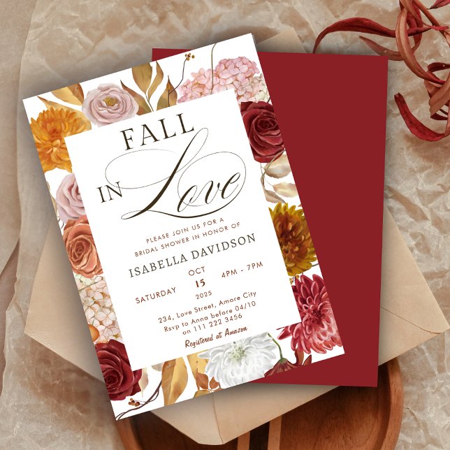 Rückgang der Liebe Blumenrost Herbst Brautparty Einladung (Fall in Love Floral Rust Autumn Bridal Shower Invitation)
