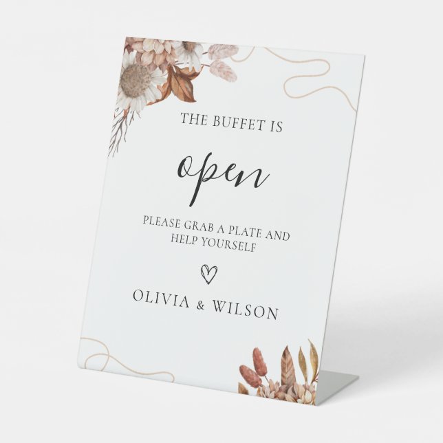 Rückgang der Liebe | Boho Blume Hochzeitsbuffet Sockelschild (Vorderseite)