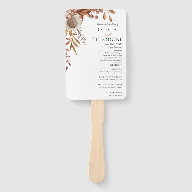 Rückgang der Liebe | Boho Blume Hochzeitsprogramm Fächer (Vorderseite)