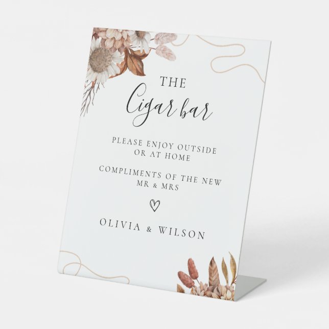 Rückgang der Liebe | Boho Blume Wedding Cigar Bar  Sockelschild (Vorderseite)