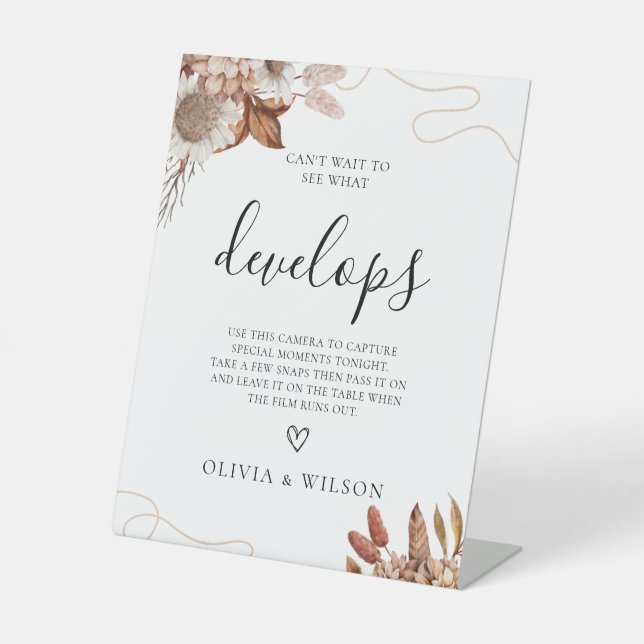 Rückgang der Liebe | Boho Wedding Disposable Camer Sockelschild (Vorderseite)