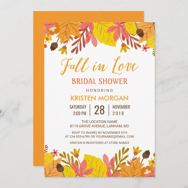 Rückgang der Liebe Brautparty glänzende Herbstrück Einladung (Vorne/Hinten)