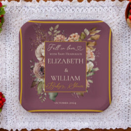 Rückgang der Liebe Burgundy Fall Floral Pappteller