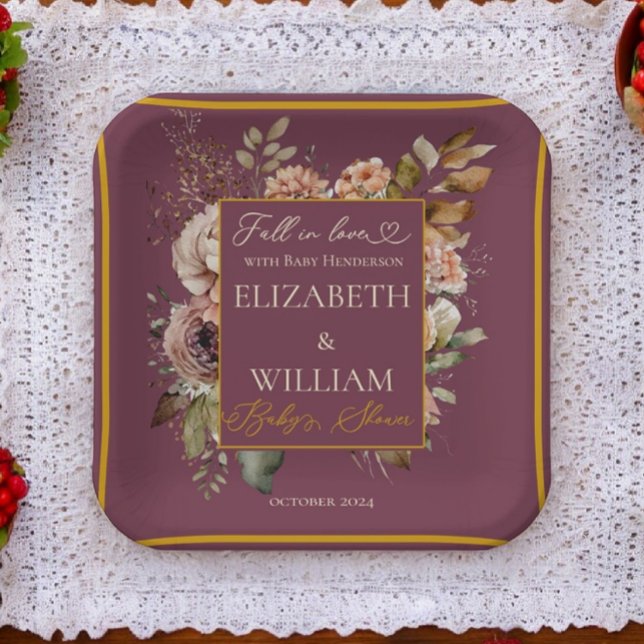 Rückgang der Liebe Burgundy Fall Floral Pappteller (Von Creator hochgeladen)