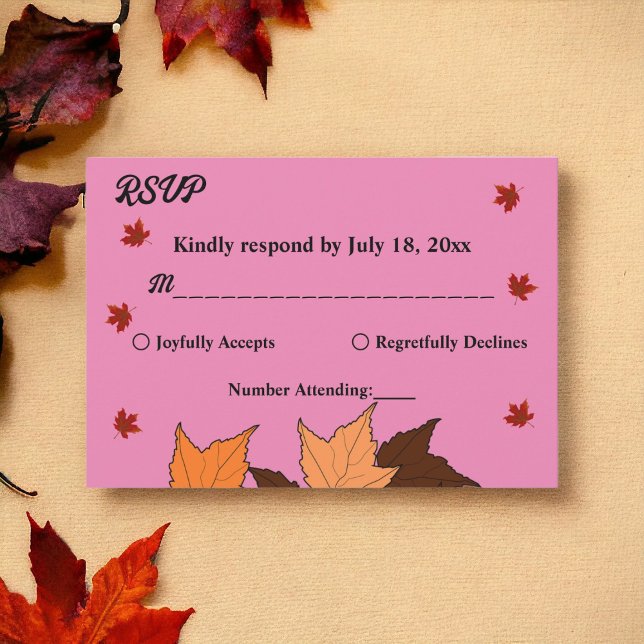 Rückgang der Liebe Elegante rosa Blätter Hochzeit  RSVP Karte (Von Creator hochgeladen)