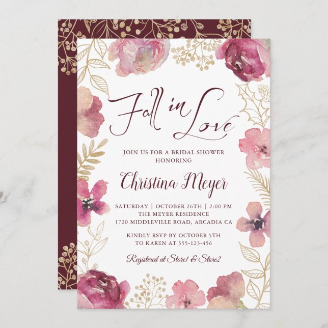 Rückgang der Liebe Gold Lila Brautparty Einladung (Vorne/Hinten)