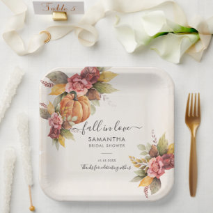 Rückgang der Liebe Herbst Blätter Pumpkin-Brautpar Pappteller