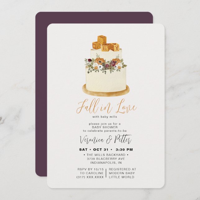 Rückgang der Liebe Lila Herbstkuchendusche Einladung (Vorne/Hinten)