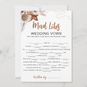 Rückgang der Liebe Mad libs Brautparty Game Card Einladung