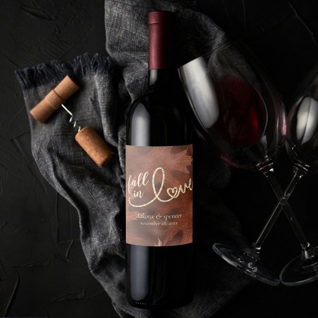 Rückgang der Liebe mit Herbst | Burnt Orange Weddi Weinetikett (Von Creator hochgeladen)