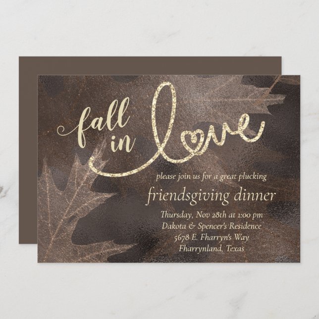 Rückgang der Liebe mit Herbst | Elegant Friendsgiv Einladung (Vorne/Hinten)