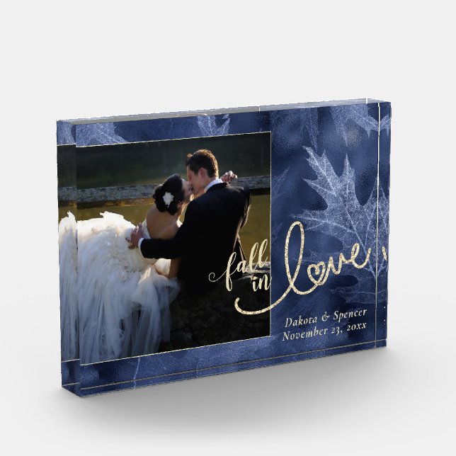 Rückgang der Liebe mit Herbst | Navy Blue Gold Wed Fotoblock (Links)