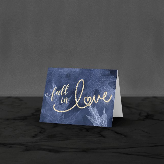 Rückgang der Liebe mit Herbst | Navy Blue Wedding  Dankeskarte (Von Creator hochgeladen)